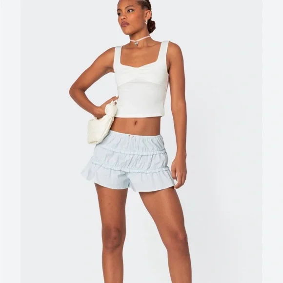 Edikted Light Blue Ruffled Shorts - Picture 2 of 6